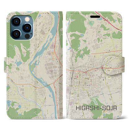 【東総社（岡山県）】地図柄iPhoneケース（手帳タイプ）ナチュラル・iPhone 12 / 12 Pro 用