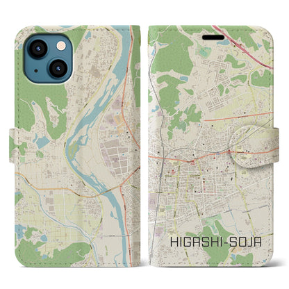 【東総社（岡山県）】地図柄iPhoneケース（手帳タイプ）ナチュラル・iPhone 13 用