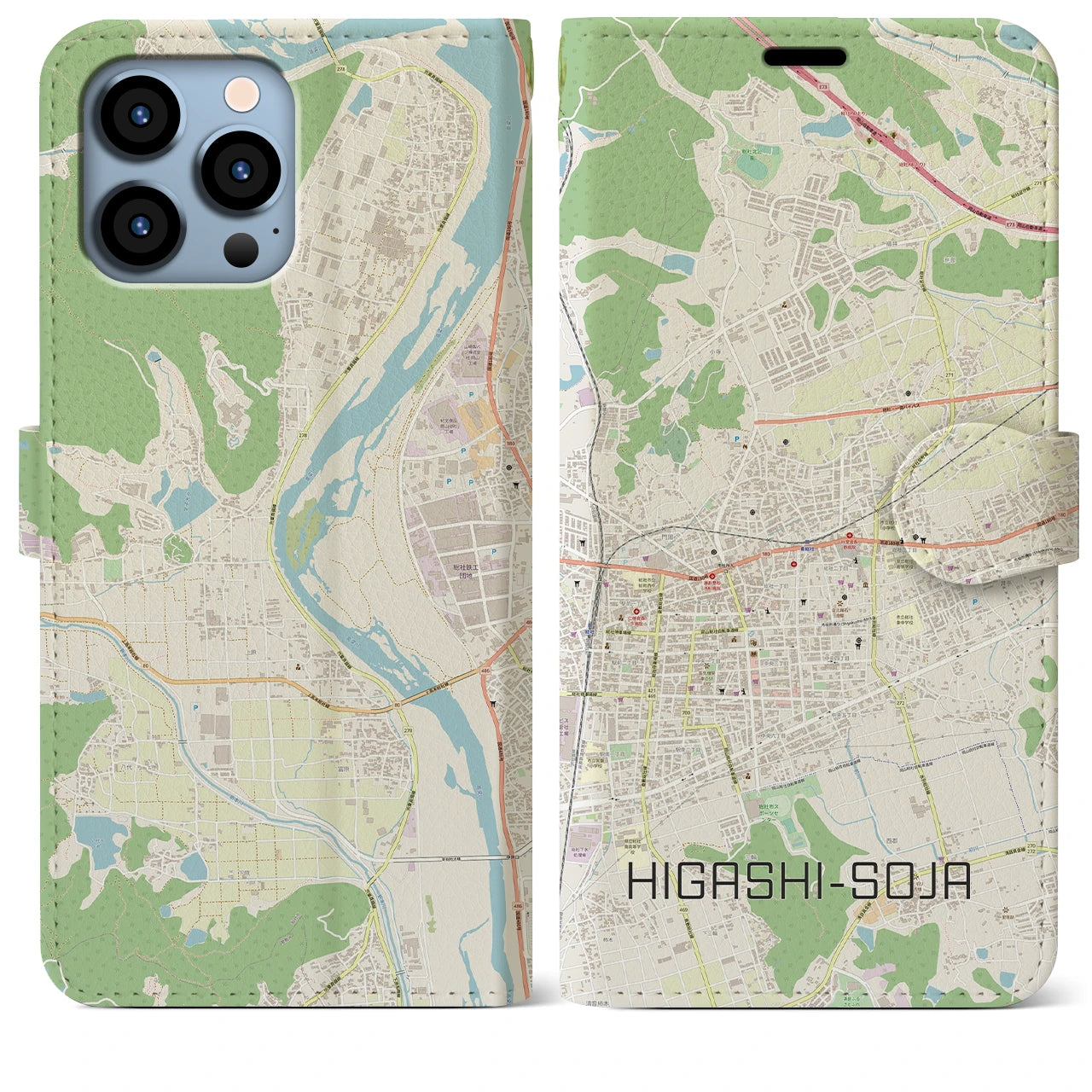 【東総社】地図柄iPhoneケース（手帳両面タイプ・ナチュラル）iPhone 13 Pro Max 用