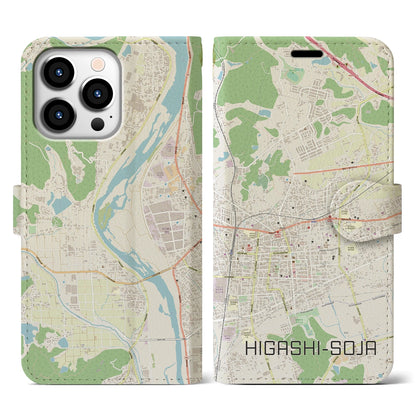 【東総社（岡山県）】地図柄iPhoneケース（手帳タイプ）ナチュラル・iPhone 13 Pro 用