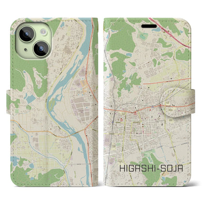 【東総社（岡山県）】地図柄iPhoneケース（手帳タイプ）ナチュラル・iPhone 15 用