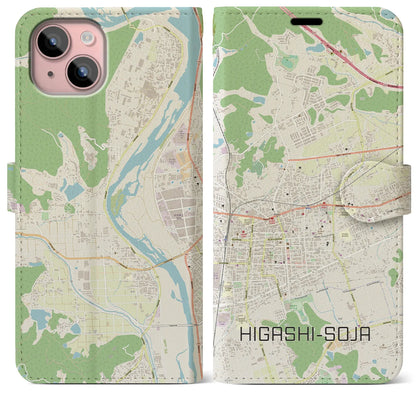 【東総社（岡山県）】地図柄iPhoneケース（手帳タイプ）ナチュラル・iPhone 15 Plus 用