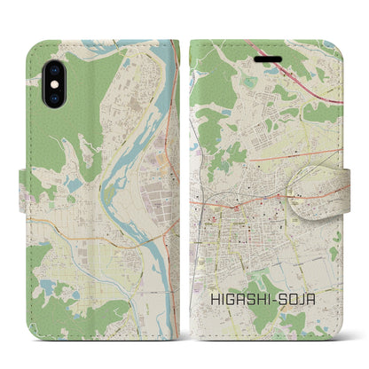 【東総社（岡山県）】地図柄iPhoneケース（手帳タイプ）ナチュラル・iPhone XS / X 用