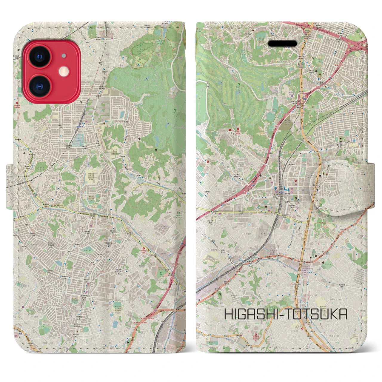 【東戸塚】地図柄iPhoneケース（手帳両面タイプ・ナチュラル）iPhone 11 用