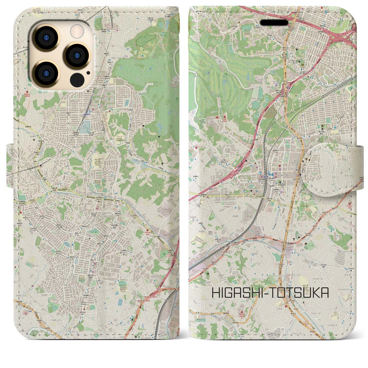 【東戸塚】地図柄iPhoneケース（手帳両面タイプ・ナチュラル）iPhone 12 Pro Max 用