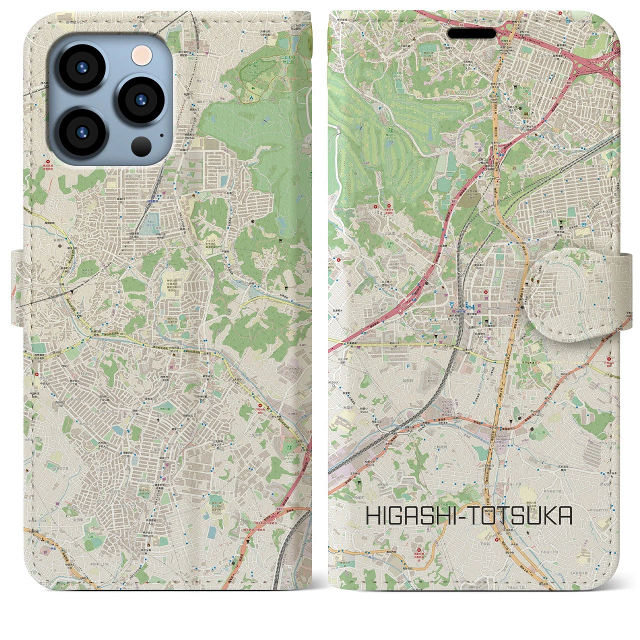 【東戸塚】地図柄iPhoneケース（手帳両面タイプ・ナチュラル）iPhone 13 Pro Max 用