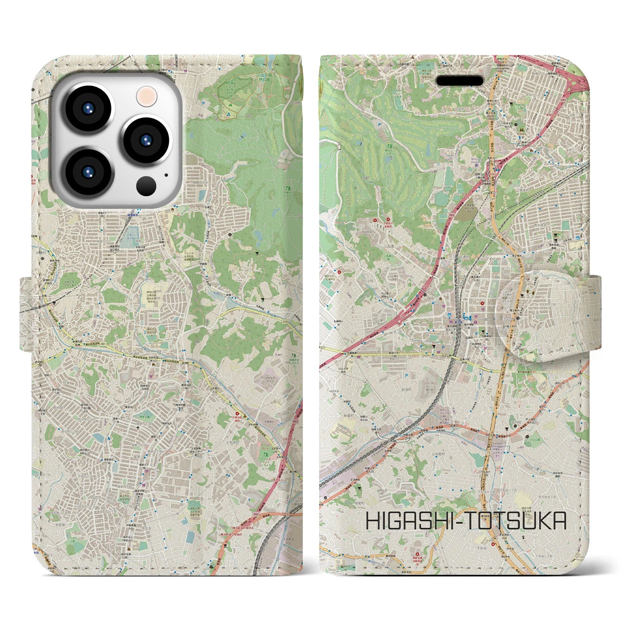 【東戸塚】地図柄iPhoneケース（手帳両面タイプ・ナチュラル）iPhone 13 Pro 用