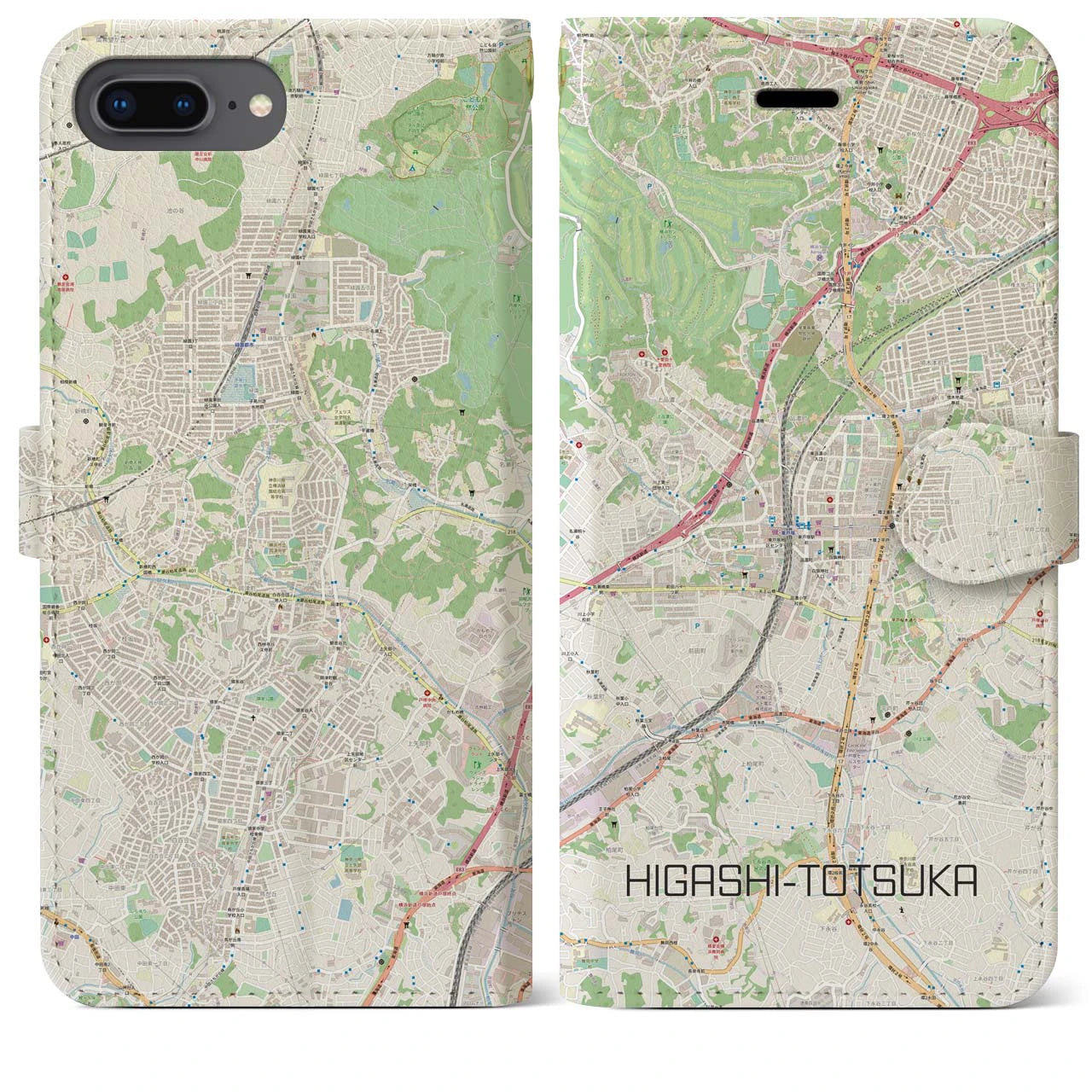 【東戸塚】地図柄iPhoneケース（手帳両面タイプ・ナチュラル）iPhone 8Plus /7Plus / 6sPlus / 6Plus 用