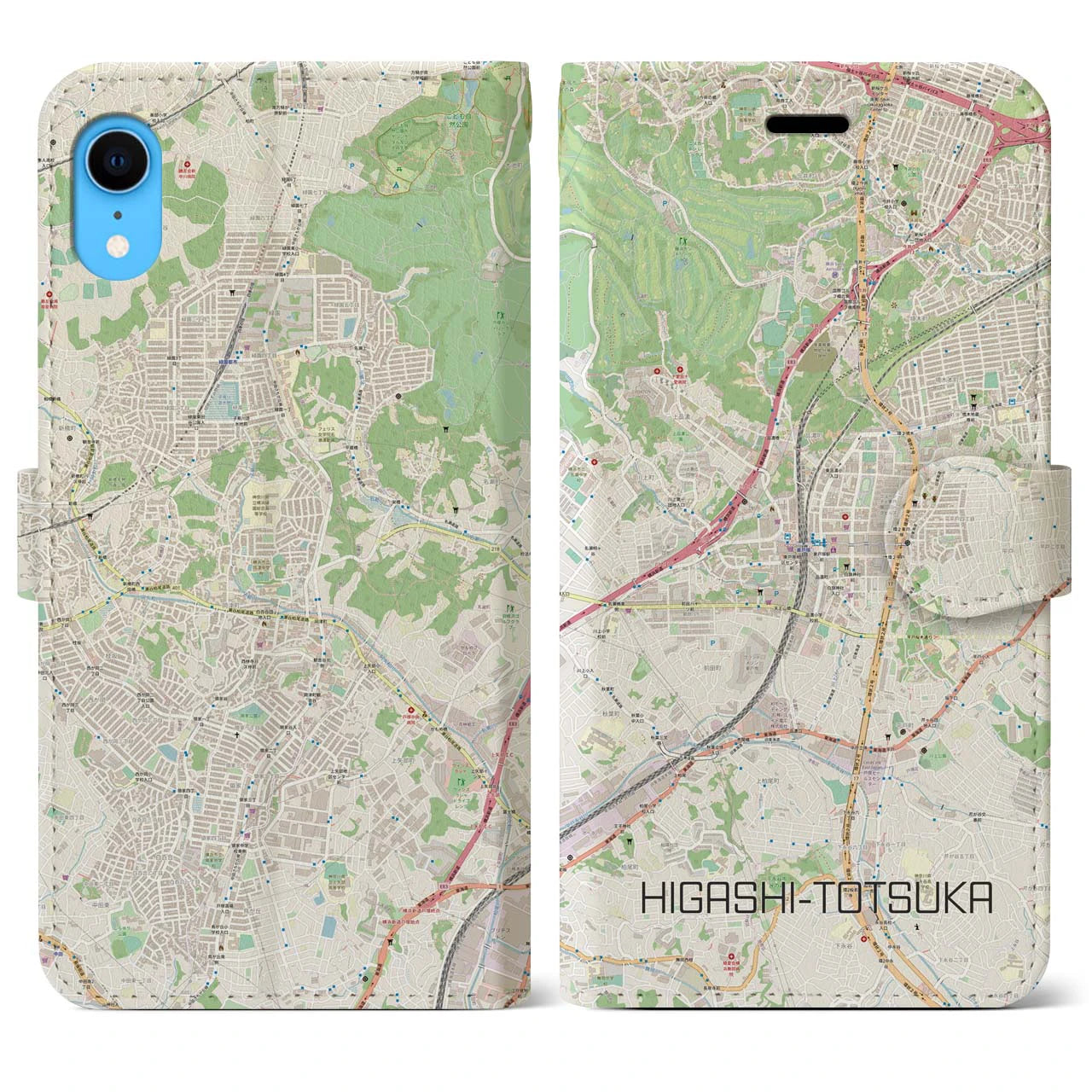 【東戸塚】地図柄iPhoneケース（手帳両面タイプ・ナチュラル）iPhone XR 用