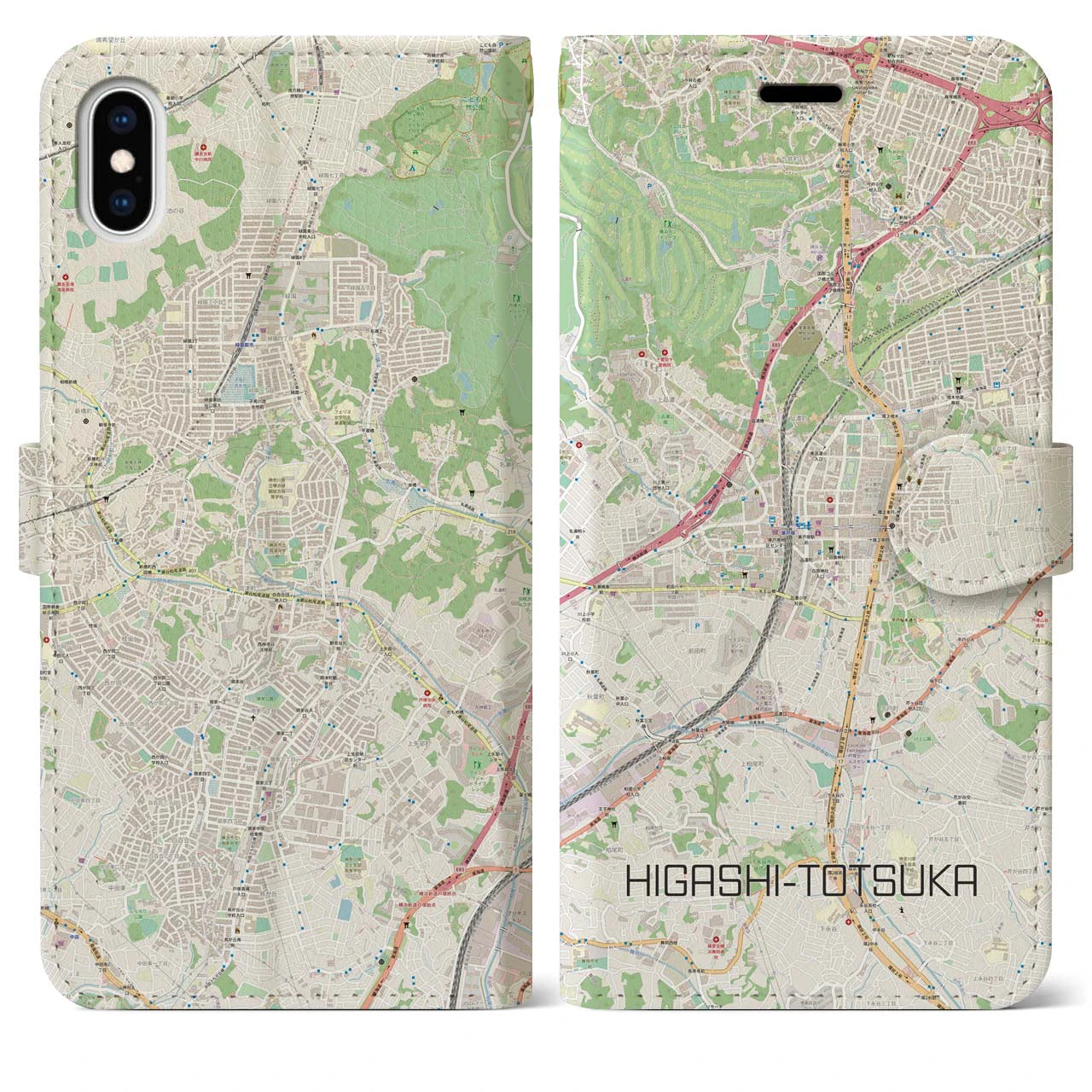 【東戸塚】地図柄iPhoneケース（手帳両面タイプ・ナチュラル）iPhone XS Max 用