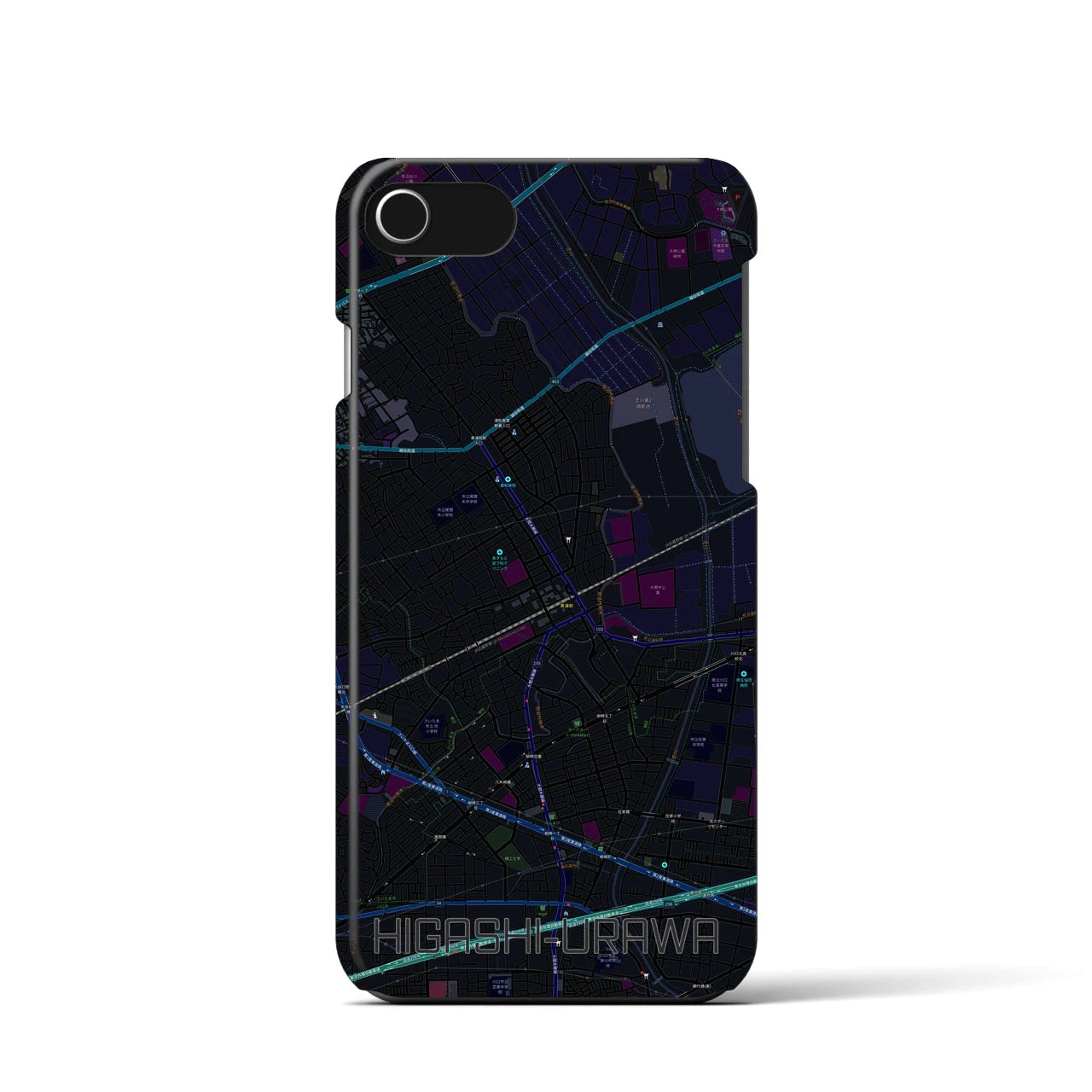 【東浦和】地図柄iPhoneケース（バックカバータイプ・ブラック）iPhone SE（第3 / 第2世代） / 8 / 7 / 6s / 6 用