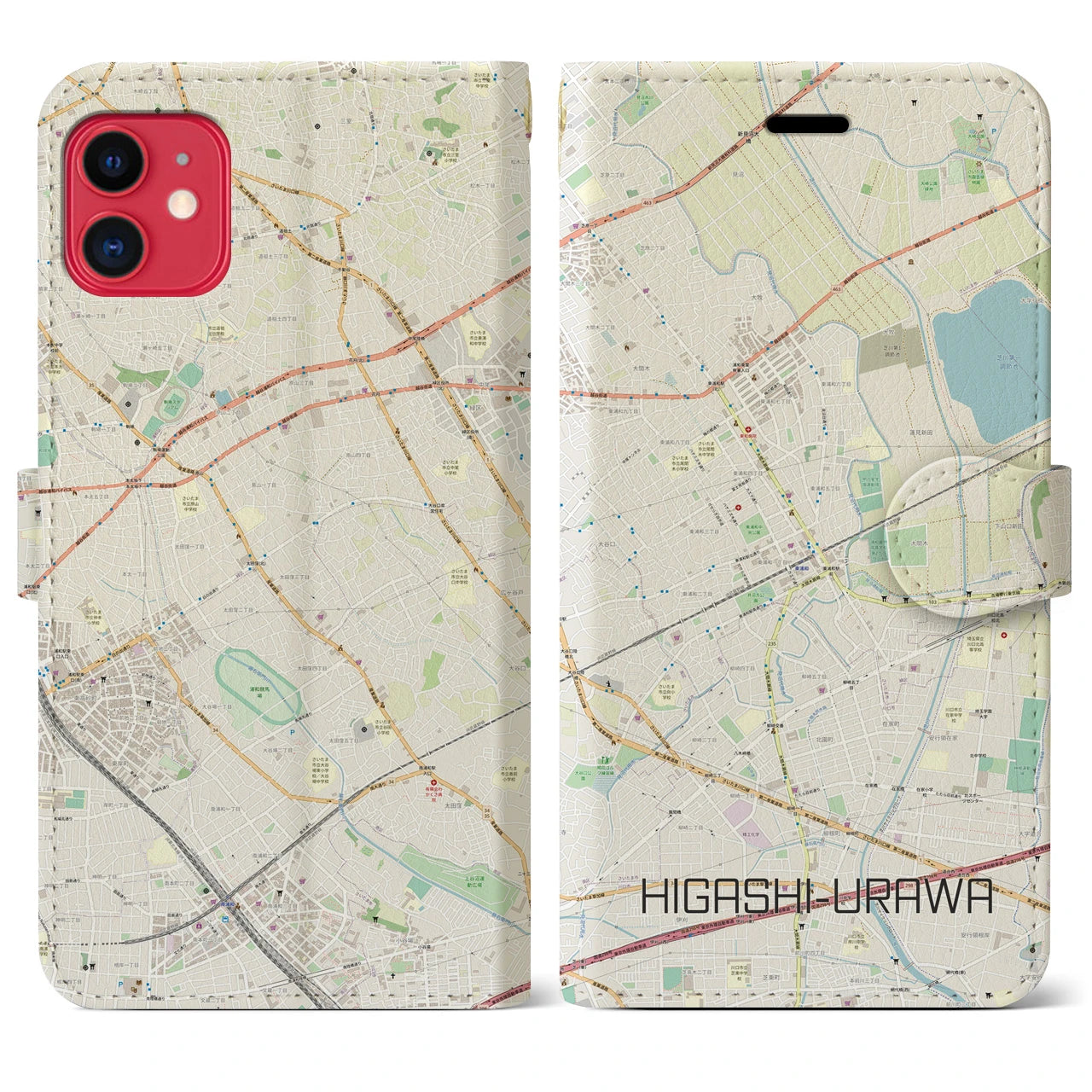 【東浦和】地図柄iPhoneケース（手帳両面タイプ・ナチュラル）iPhone 11 用