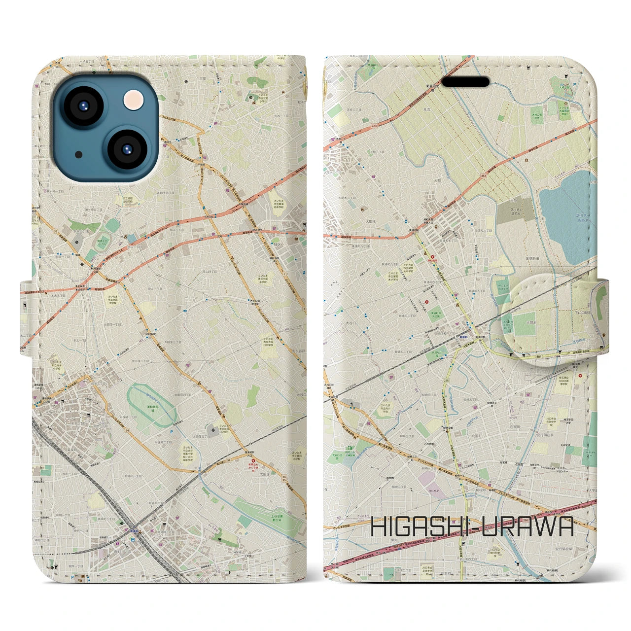 【東浦和】地図柄iPhoneケース（手帳両面タイプ・ナチュラル）iPhone 13 用
