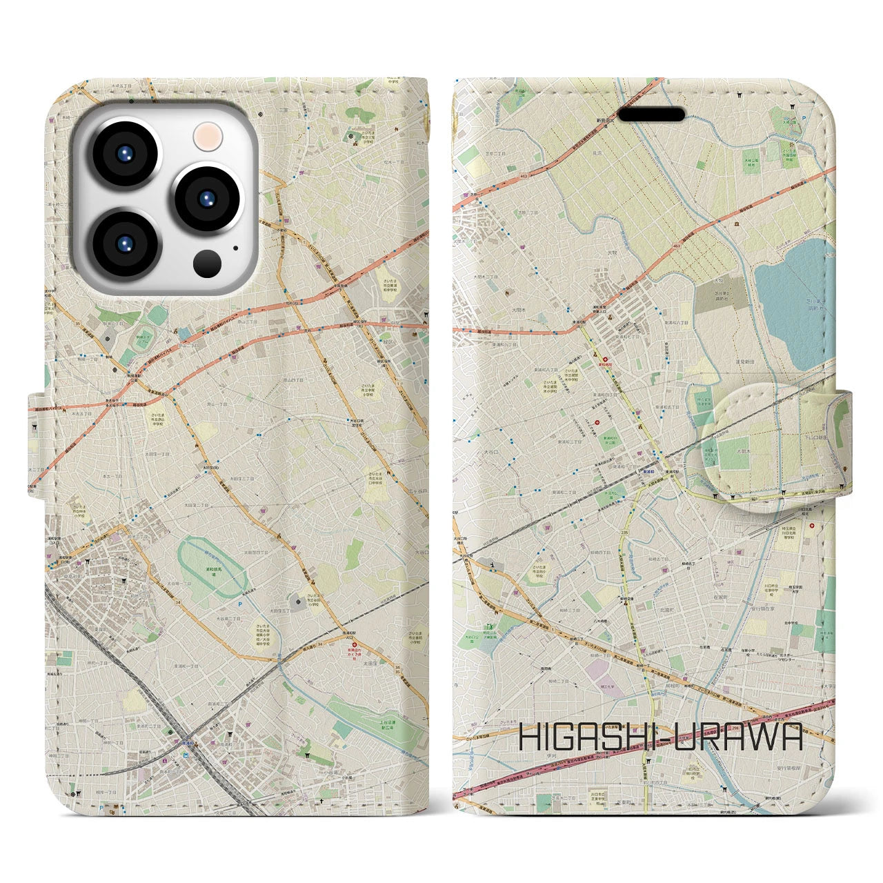 【東浦和】地図柄iPhoneケース（手帳両面タイプ・ナチュラル）iPhone 13 Pro 用