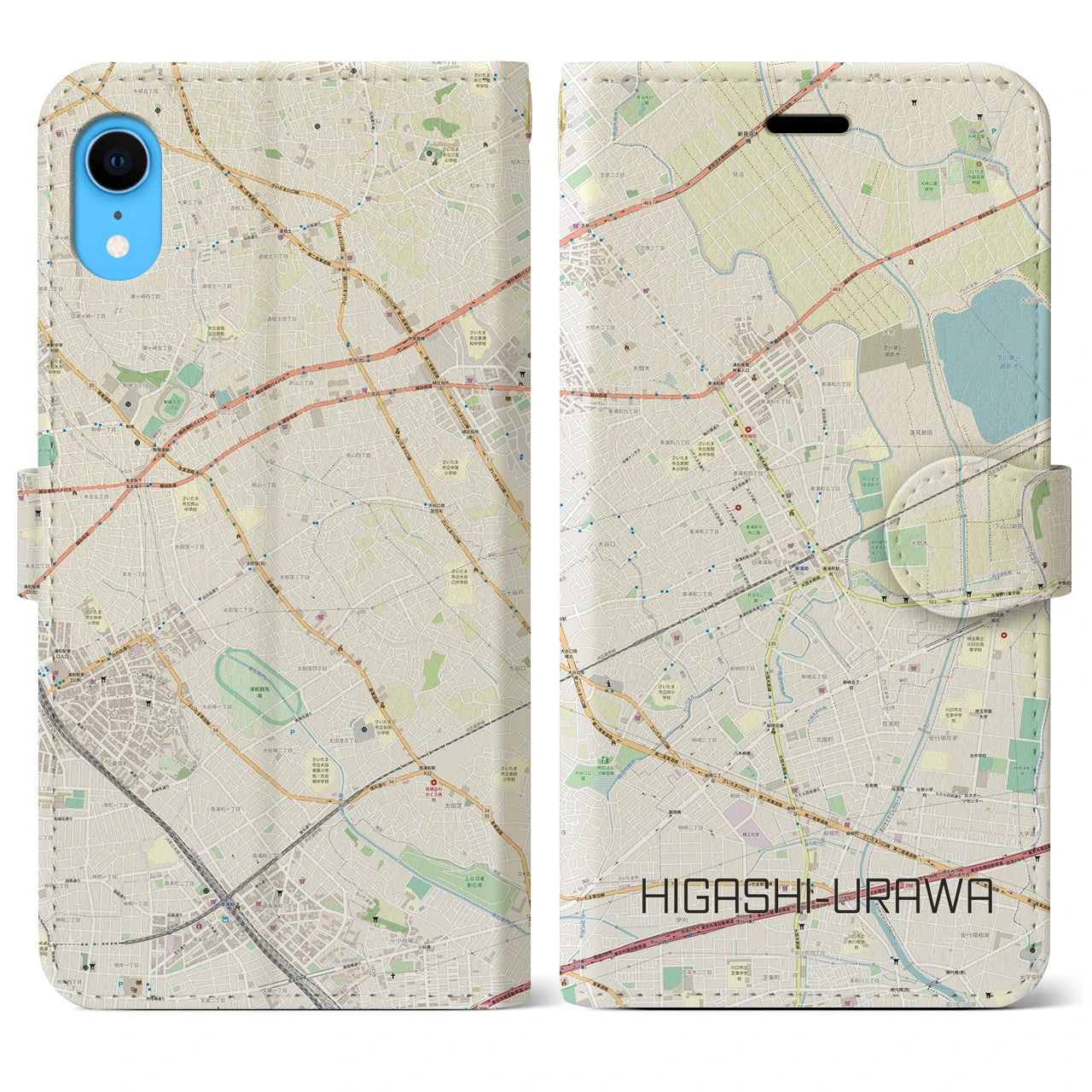 【東浦和】地図柄iPhoneケース（手帳両面タイプ・ナチュラル）iPhone XR 用
