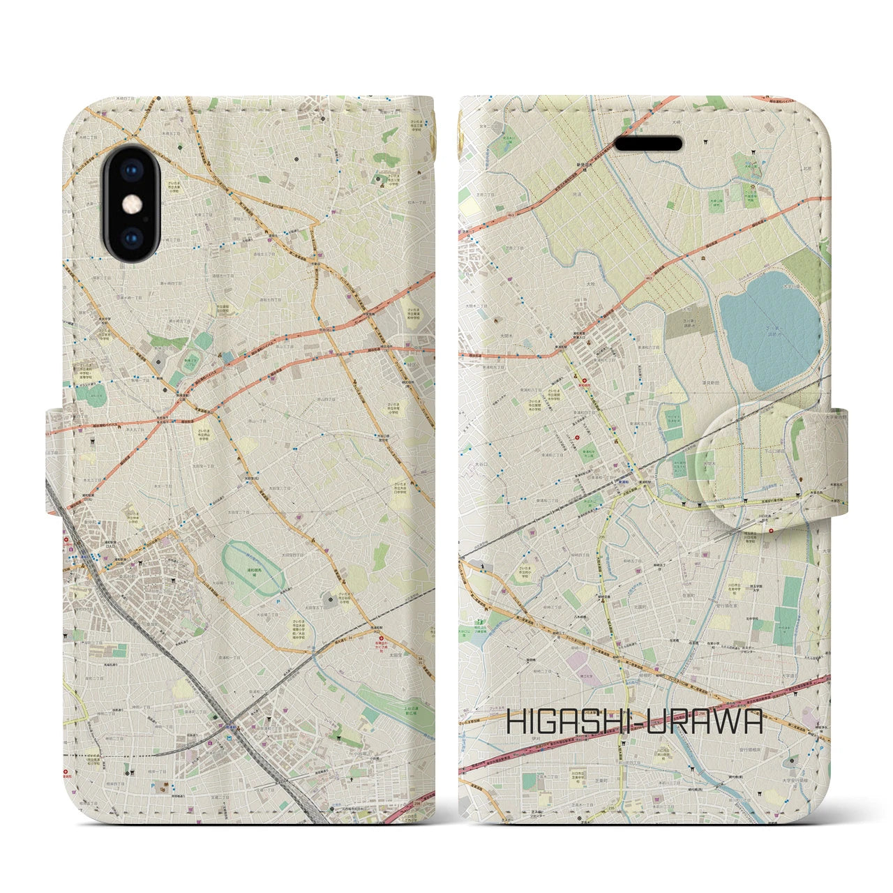 【東浦和】地図柄iPhoneケース（手帳両面タイプ・ナチュラル）iPhone XS / X 用