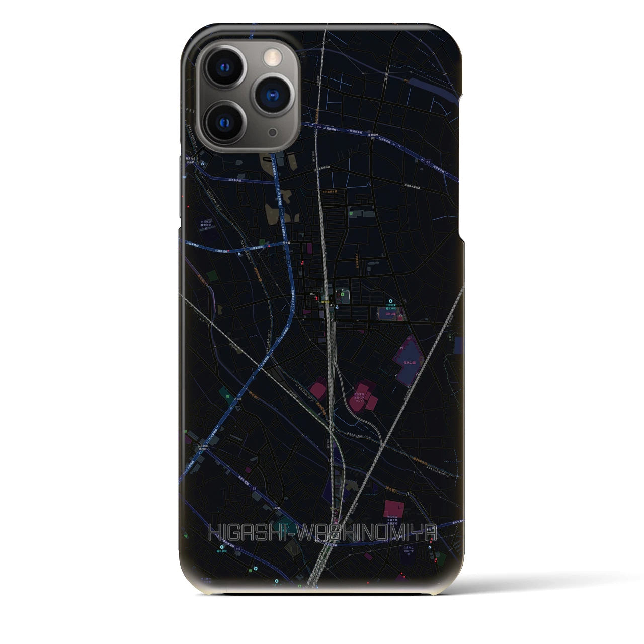 【東鷲宮】地図柄iPhoneケース（バックカバータイプ・ブラック）iPhone 11 Pro Max 用