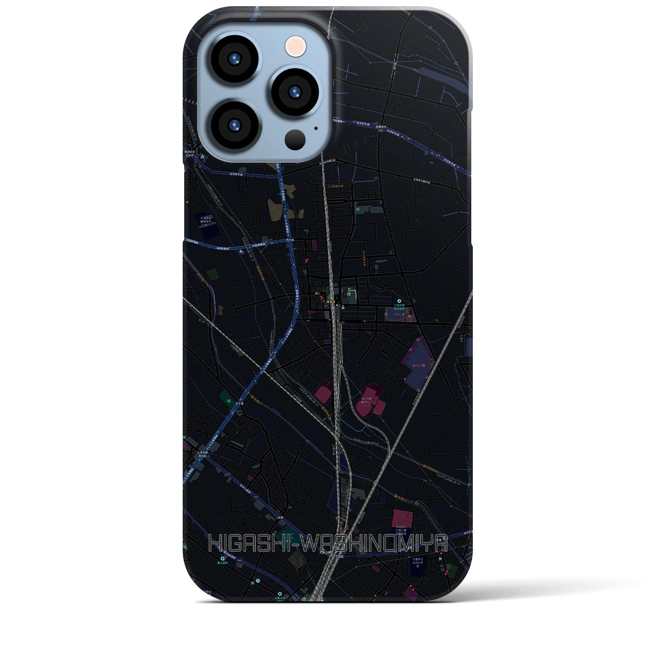 【東鷲宮】地図柄iPhoneケース（バックカバータイプ・ブラック）iPhone 13 Pro Max 用