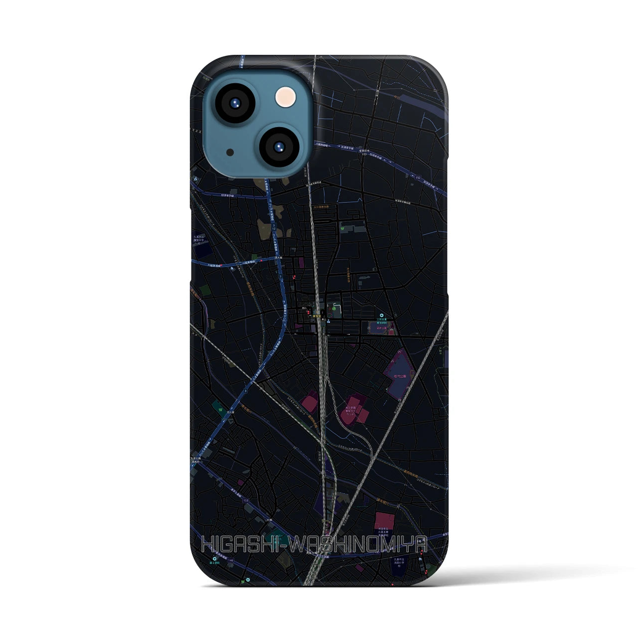 【東鷲宮】地図柄iPhoneケース（バックカバータイプ・ブラック）iPhone 13 用