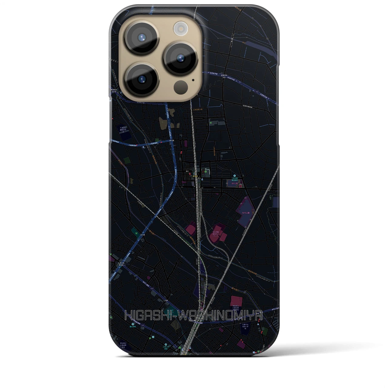 【東鷲宮】地図柄iPhoneケース（バックカバータイプ・ブラック）iPhone 14 Pro Max 用