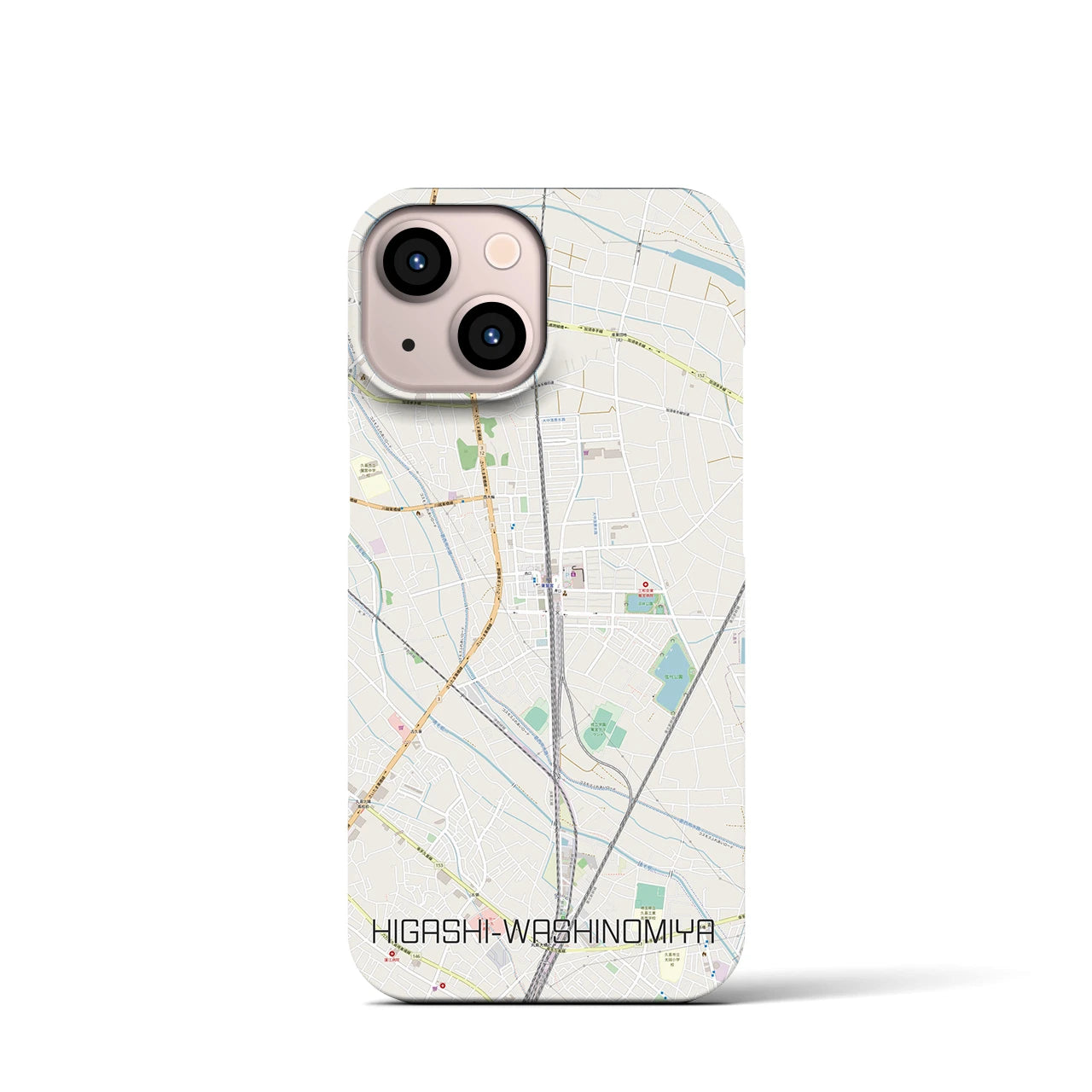 【東鷲宮】地図柄iPhoneケース（バックカバータイプ・ナチュラル）iPhone 13 mini 用