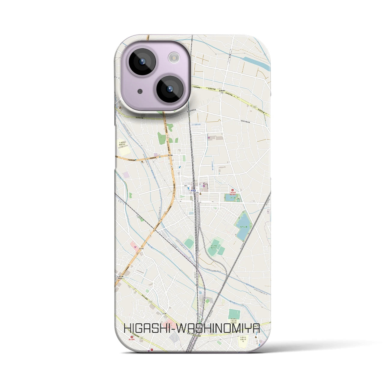 【東鷲宮】地図柄iPhoneケース（バックカバータイプ・ナチュラル）iPhone 14 用