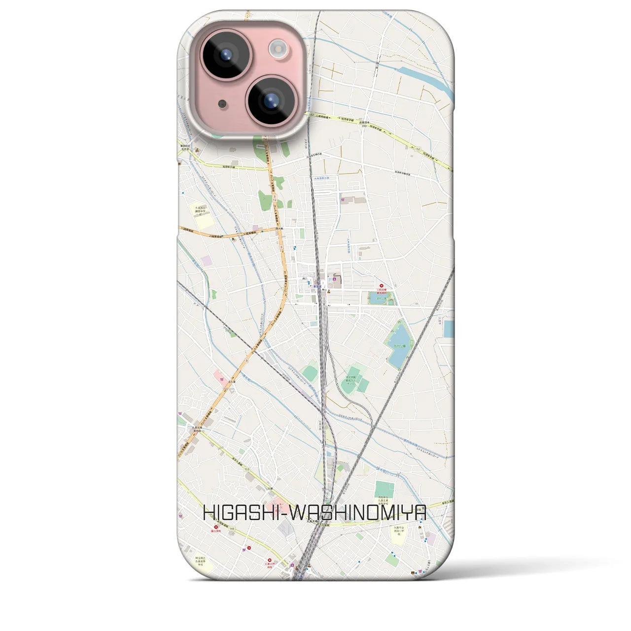 【東鷲宮】地図柄iPhoneケース（バックカバータイプ・ナチュラル）iPhone 15 Plus 用