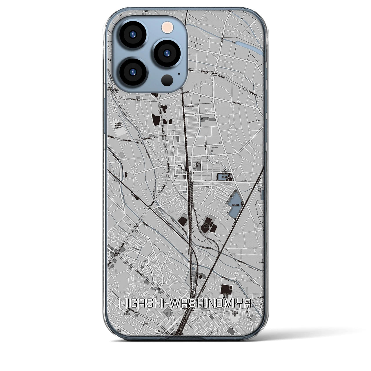 【東鷲宮】地図柄iPhoneケース（クリアタイプ・モノトーン）iPhone 13 Pro Max 用