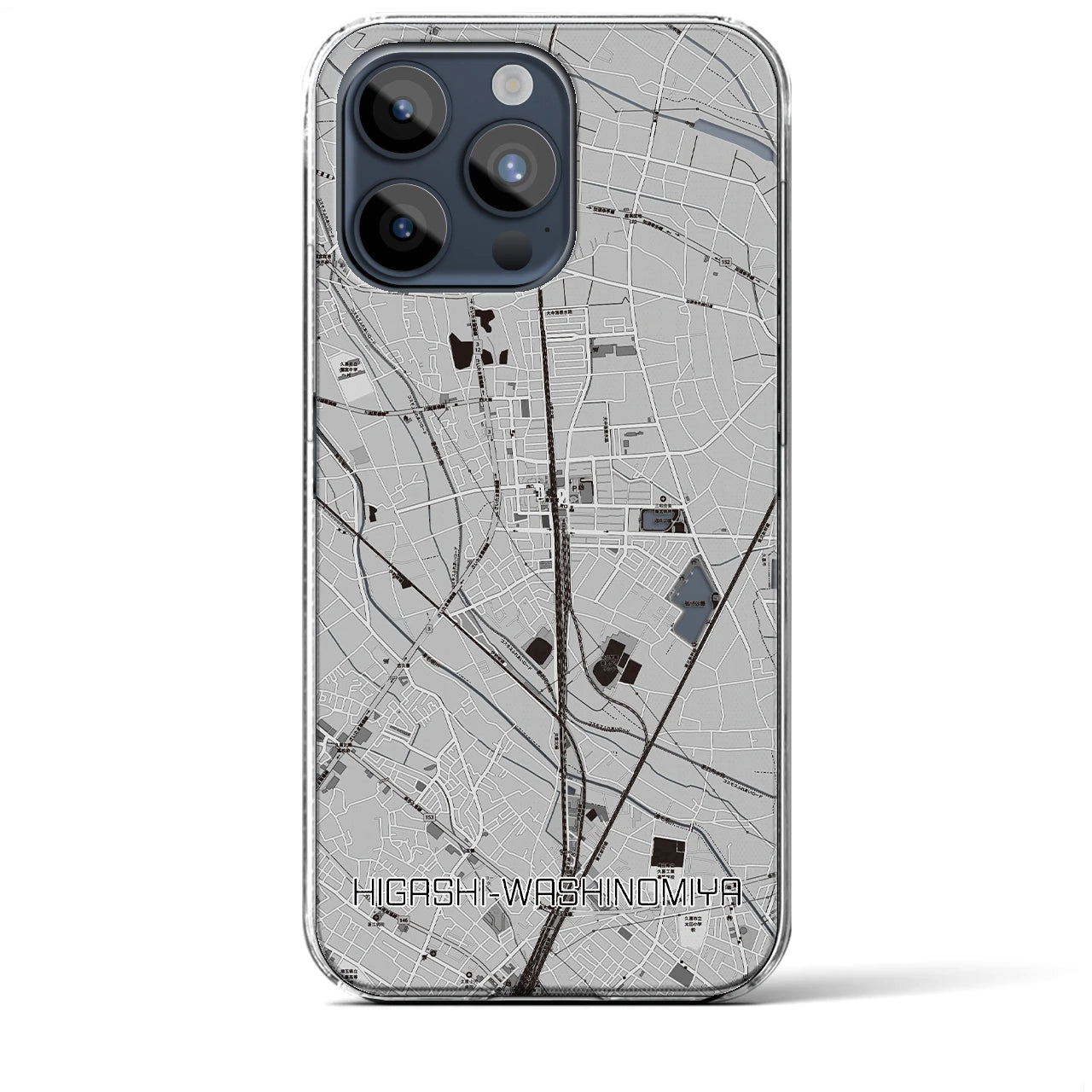 【東鷲宮】地図柄iPhoneケース（クリアタイプ・モノトーン）iPhone 15 Pro Max 用