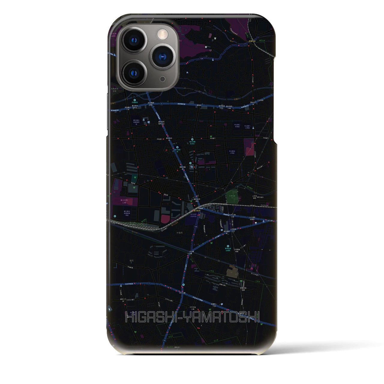 【東大和市】地図柄iPhoneケース（バックカバータイプ・ブラック）iPhone 11 Pro Max 用
