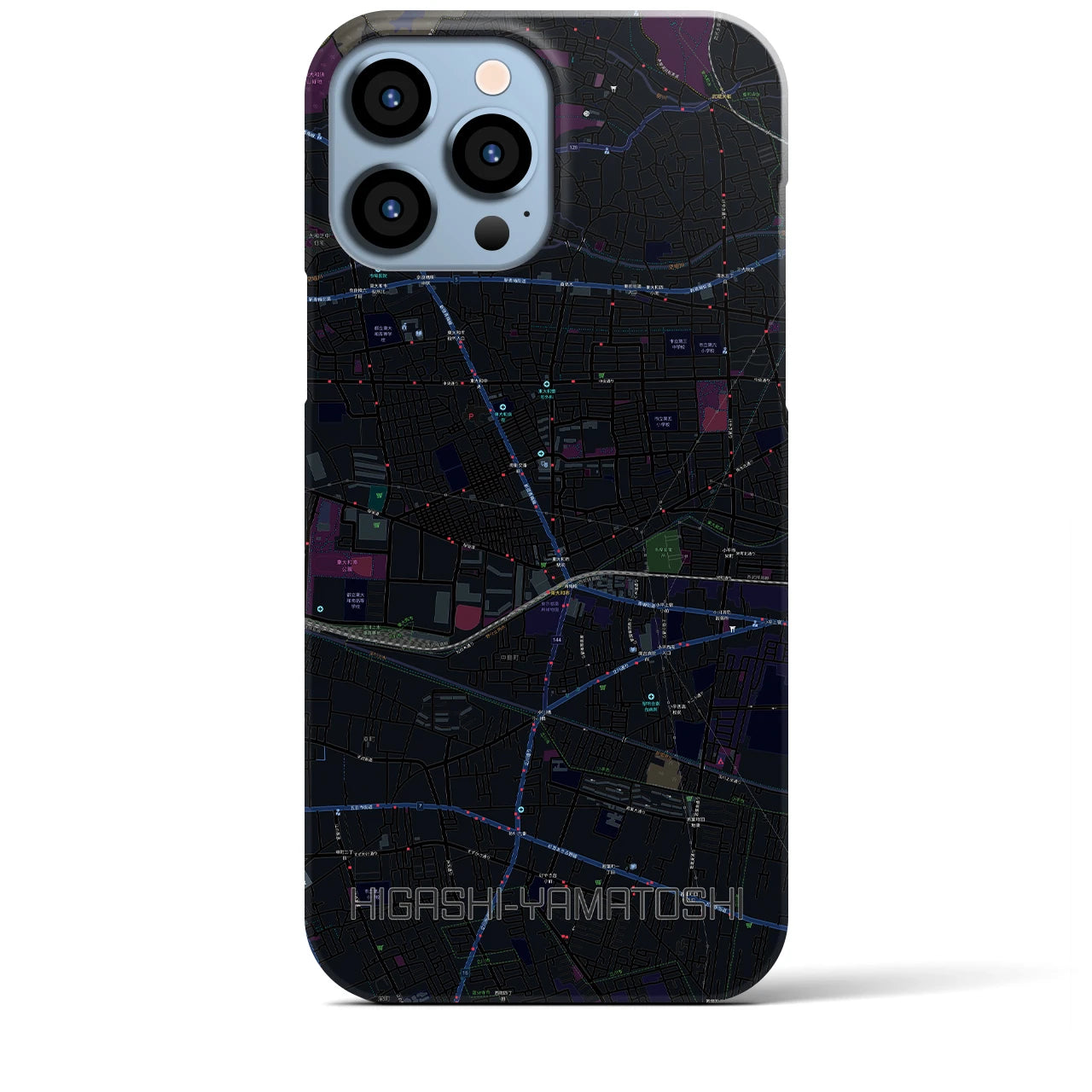 【東大和市】地図柄iPhoneケース（バックカバータイプ・ブラック）iPhone 13 Pro Max 用