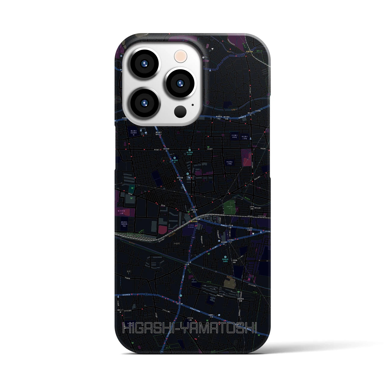 【東大和市】地図柄iPhoneケース（バックカバータイプ・ブラック）iPhone 13 Pro 用