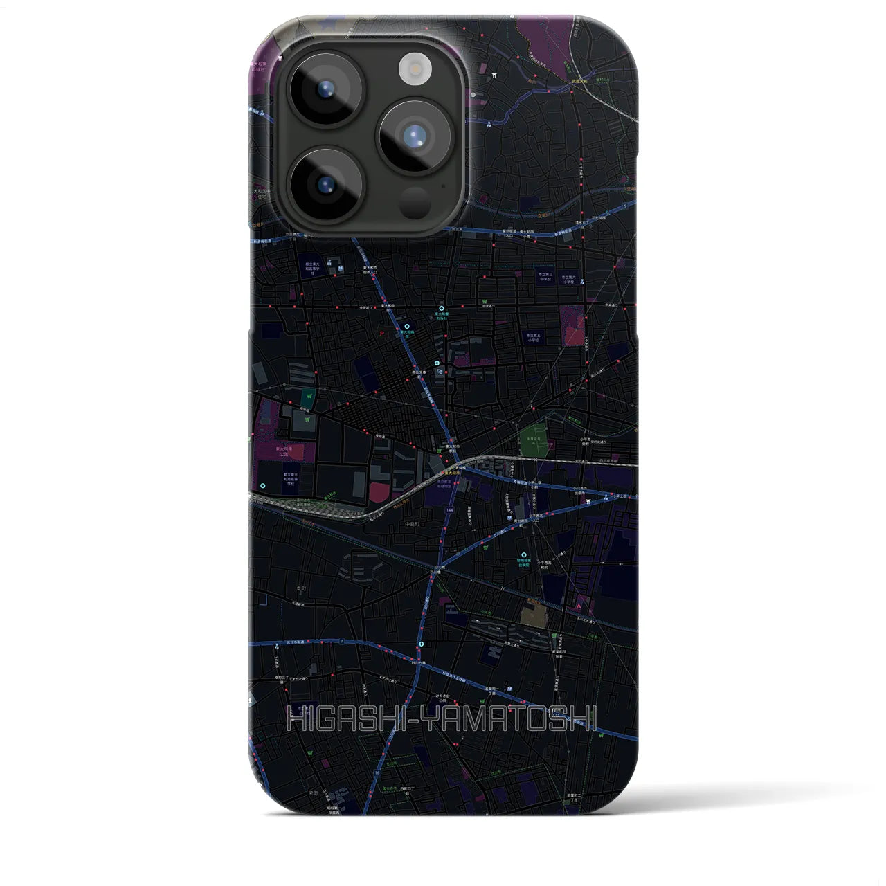 【東大和市】地図柄iPhoneケース（バックカバータイプ・ブラック）iPhone 15 Pro Max 用
