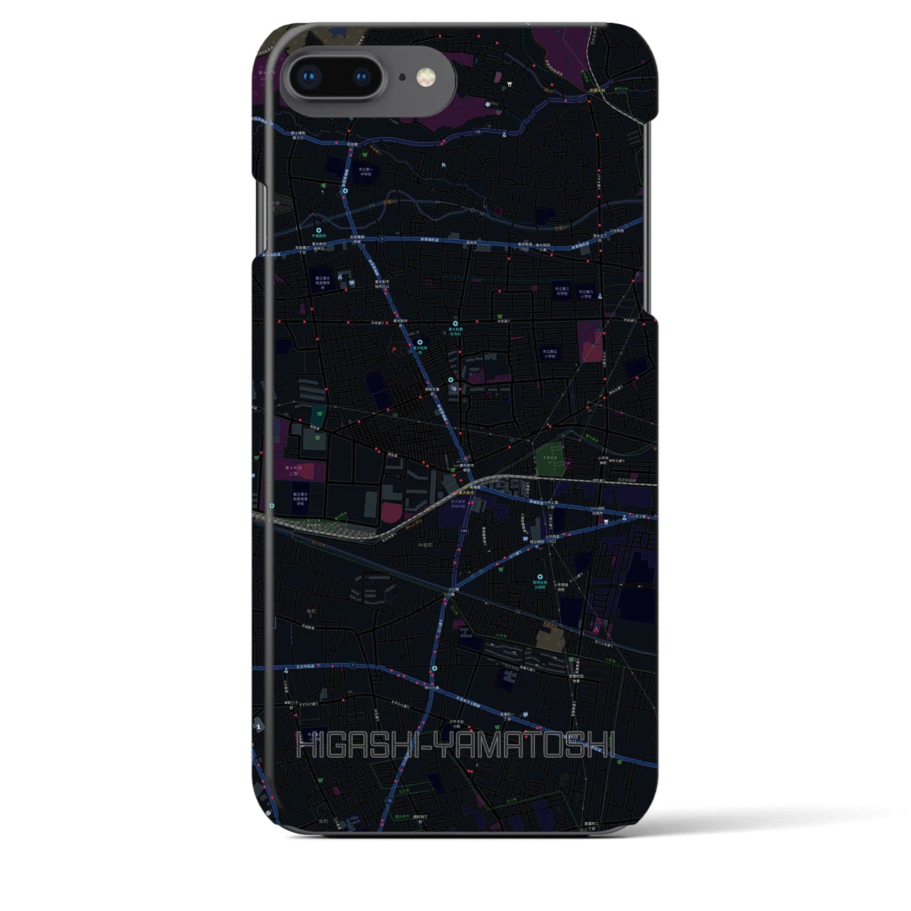 【東大和市】地図柄iPhoneケース（バックカバータイプ・ブラック）iPhone 8Plus /7Plus / 6sPlus / 6Plus 用