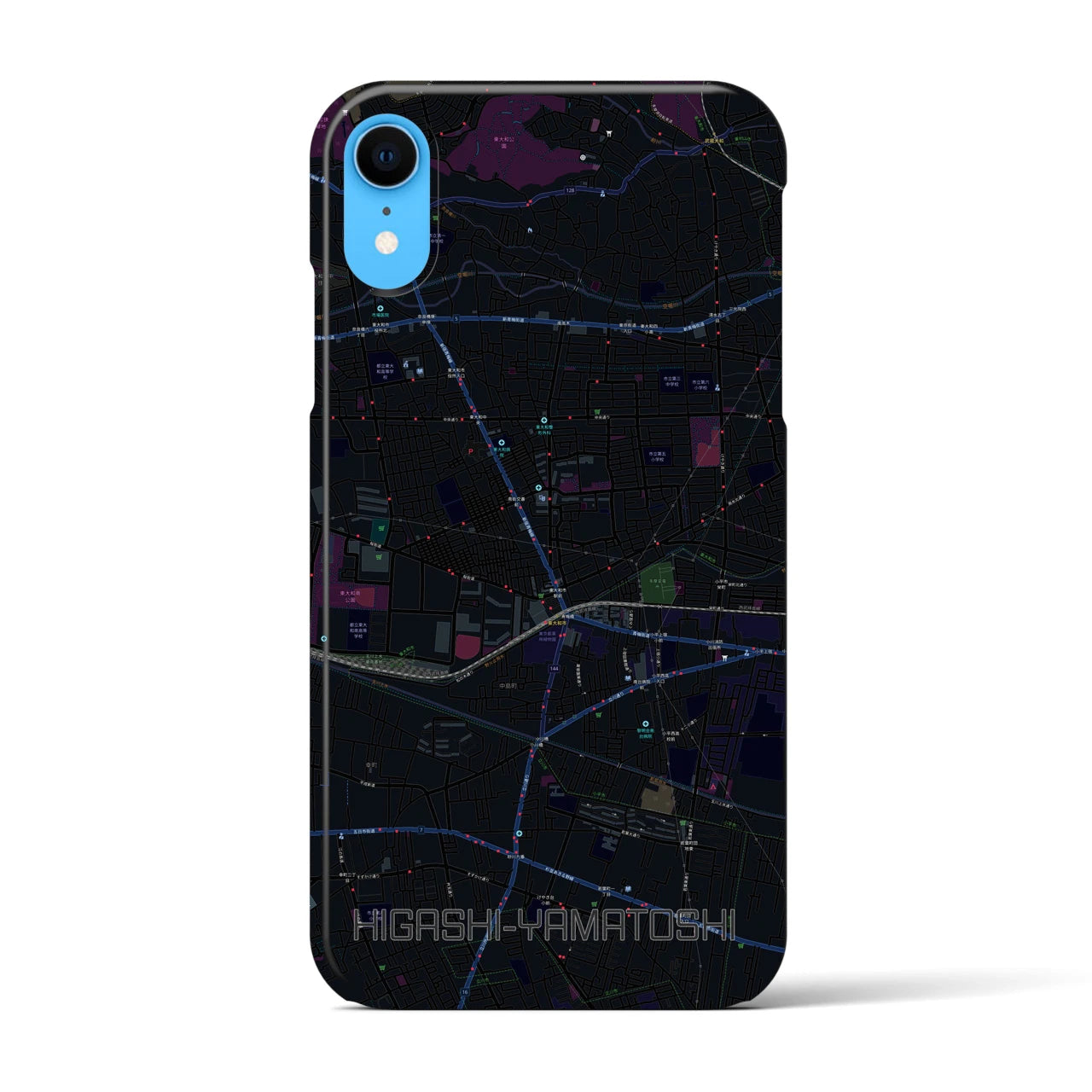 【東大和市】地図柄iPhoneケース（バックカバータイプ・ブラック）iPhone XR 用