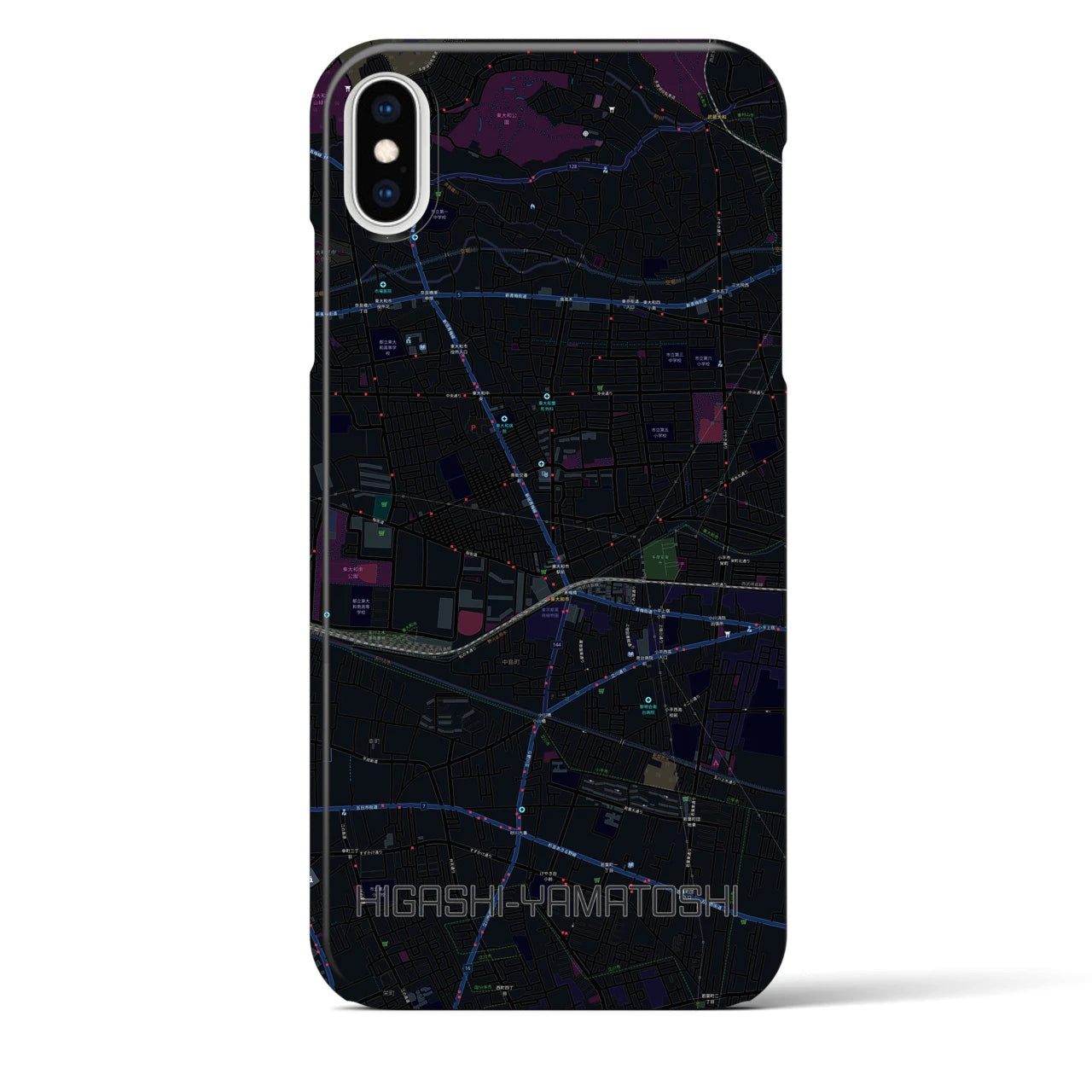 【東大和市】地図柄iPhoneケース（バックカバータイプ・ブラック）iPhone XS Max 用