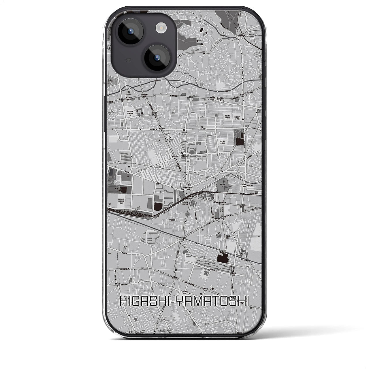 【東大和市】地図柄iPhoneケース（クリアタイプ・モノトーン）iPhone 14 Plus 用