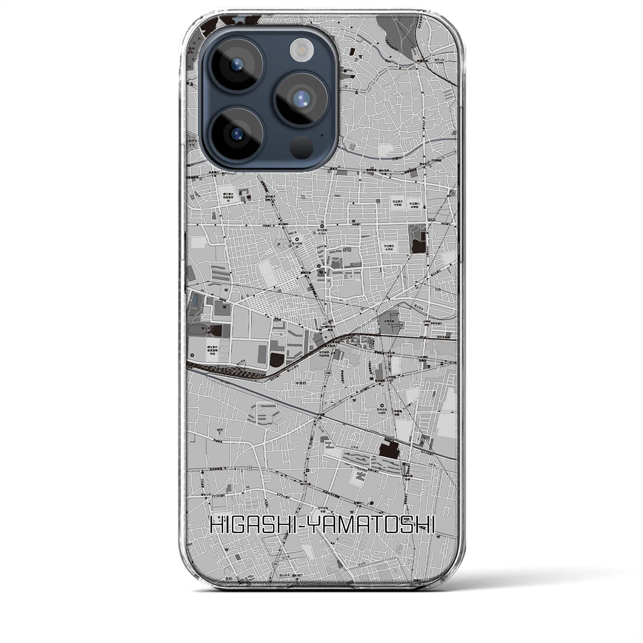 【東大和市】地図柄iPhoneケース（クリアタイプ・モノトーン）iPhone 15 Pro Max 用