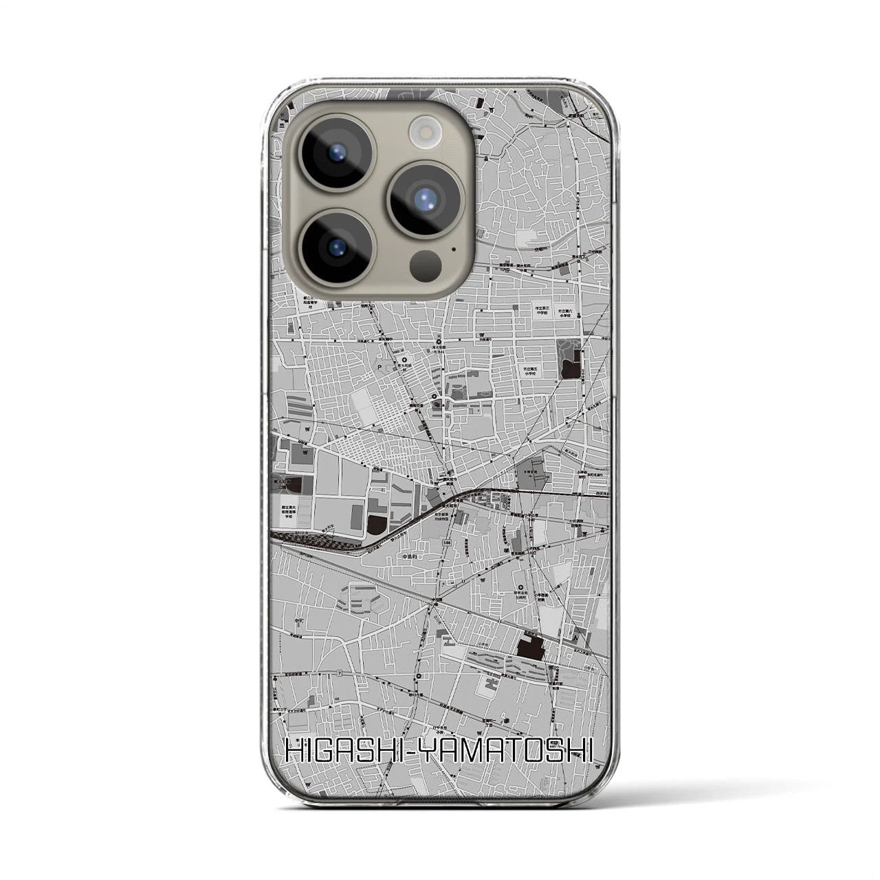 【東大和市】地図柄iPhoneケース（クリアタイプ・モノトーン）iPhone 15 Pro 用