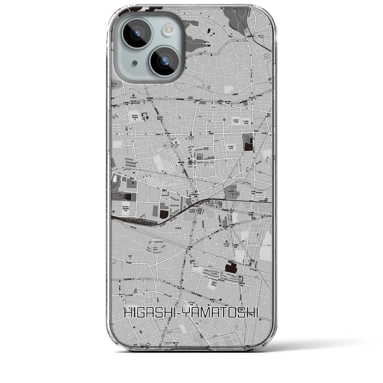 【東大和市】地図柄iPhoneケース（クリアタイプ・モノトーン）iPhone 15 Plus 用