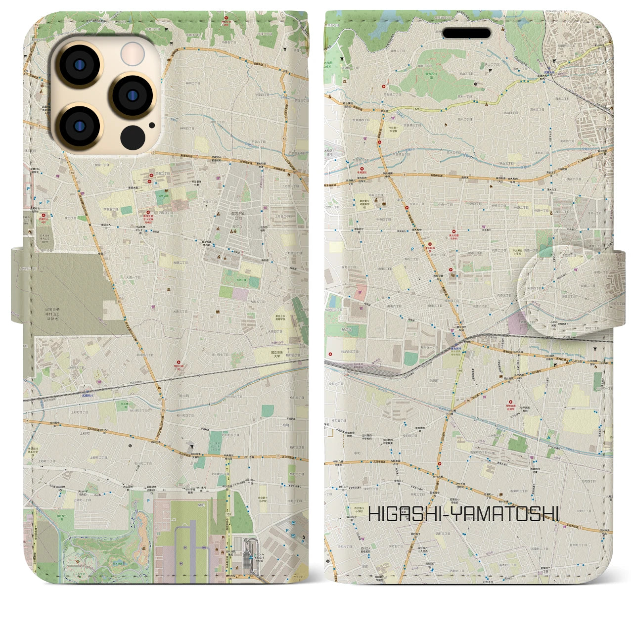 【東大和市】地図柄iPhoneケース（手帳両面タイプ・ナチュラル）iPhone 12 Pro Max 用