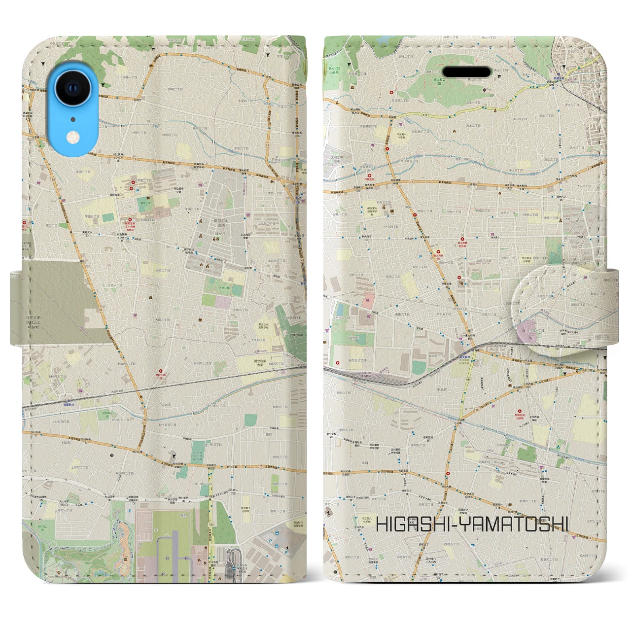 【東大和市】地図柄iPhoneケース（手帳両面タイプ・ナチュラル）iPhone XR 用