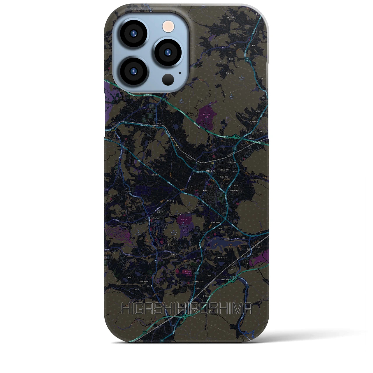 【東広島】地図柄iPhoneケース（バックカバータイプ・ブラック）iPhone 13 Pro Max 用