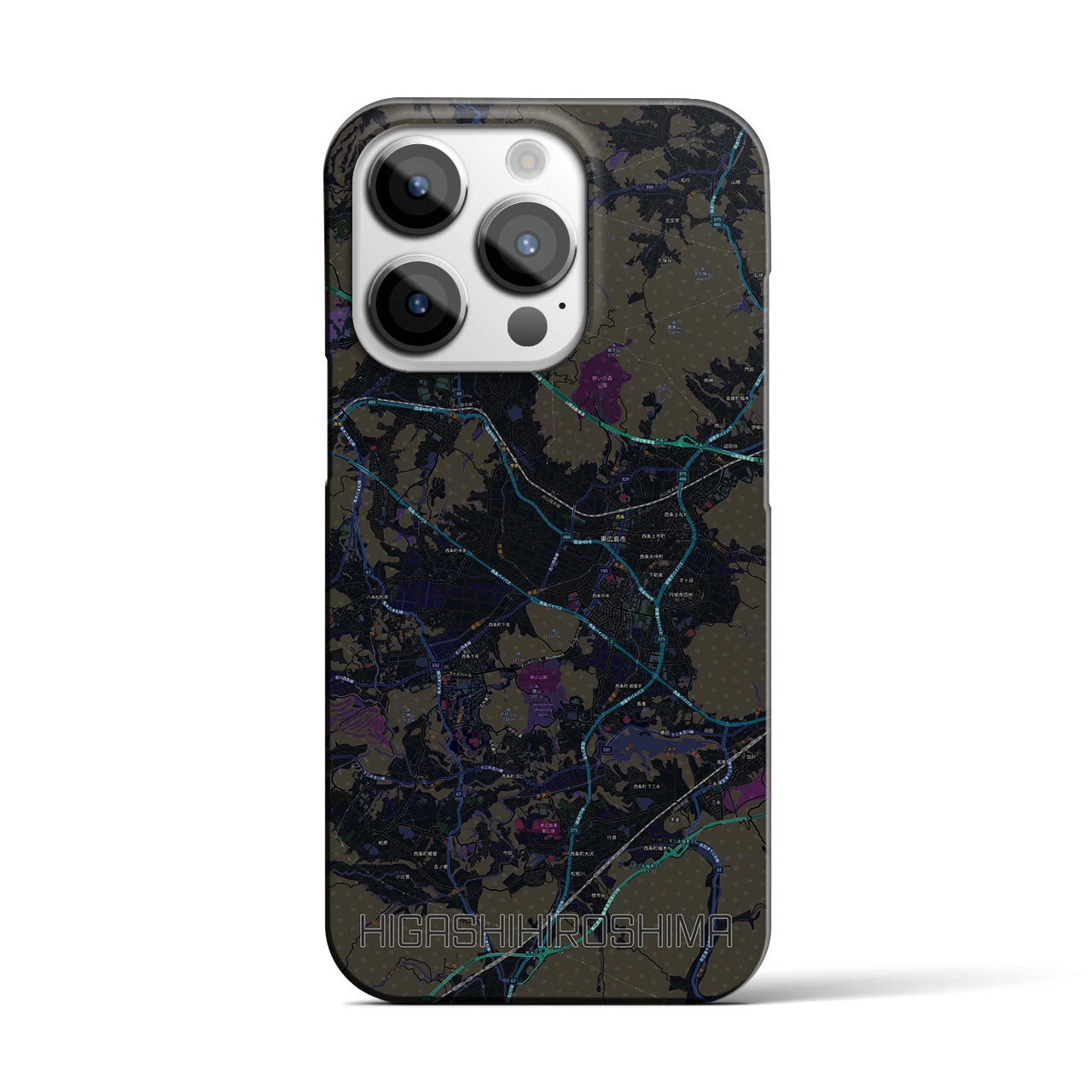 【東広島】地図柄iPhoneケース（バックカバータイプ・ブラック）iPhone 14 Pro 用