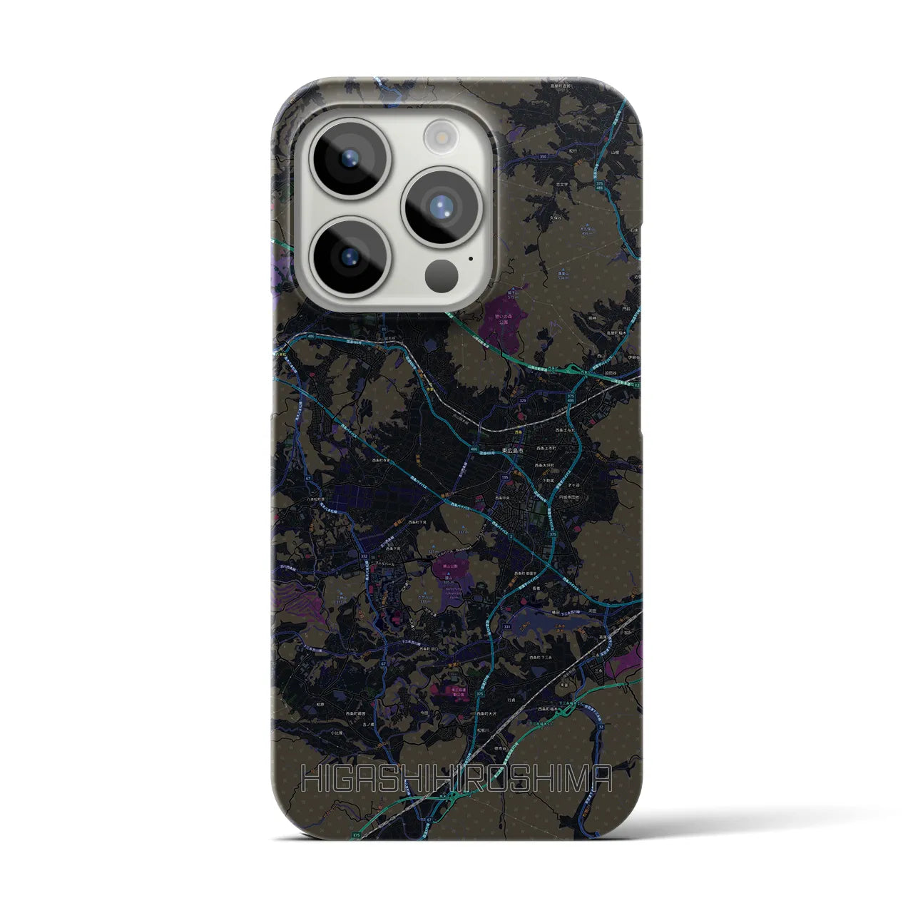 【東広島】地図柄iPhoneケース（バックカバータイプ・ブラック）iPhone 15 Pro 用
