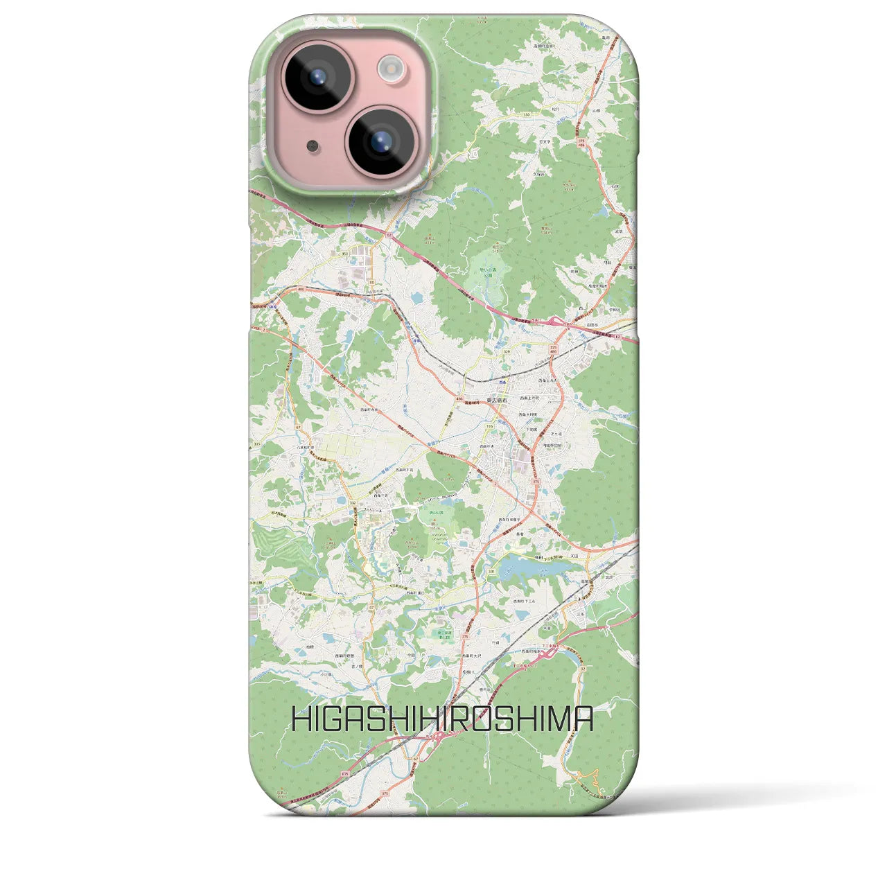 【東広島】地図柄iPhoneケース（バックカバータイプ・ナチュラル）iPhone 15 Plus 用