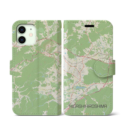 【東広島（広島県）】地図柄iPhoneケース（手帳タイプ）ナチュラル・iPhone 12 mini 用