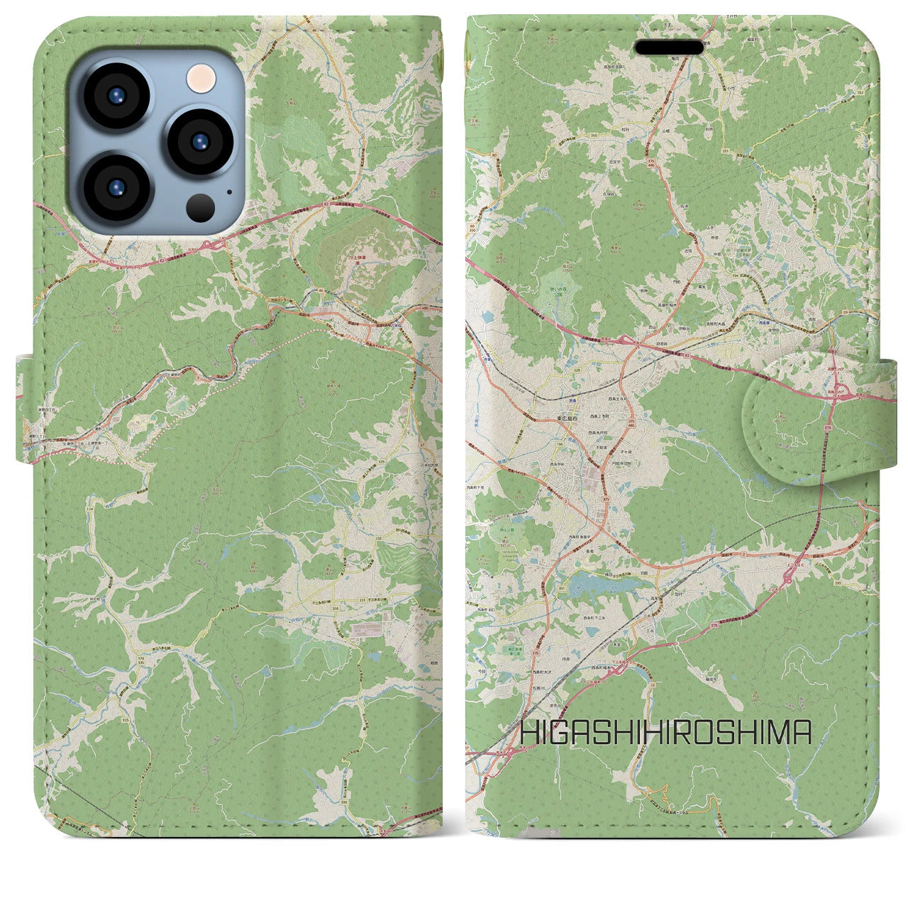 【東広島】地図柄iPhoneケース（手帳両面タイプ・ナチュラル）iPhone 13 Pro Max 用