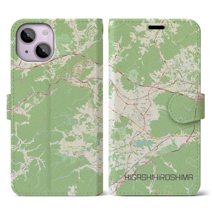 【東広島（広島県）】地図柄iPhoneケース（手帳タイプ）ナチュラル・iPhone 14 用