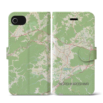 【東広島（広島県）】地図柄iPhoneケース（手帳タイプ）ナチュラル・iPhone SE（第3 / 第2世代） / 8 / 7 / 6s / 6 用